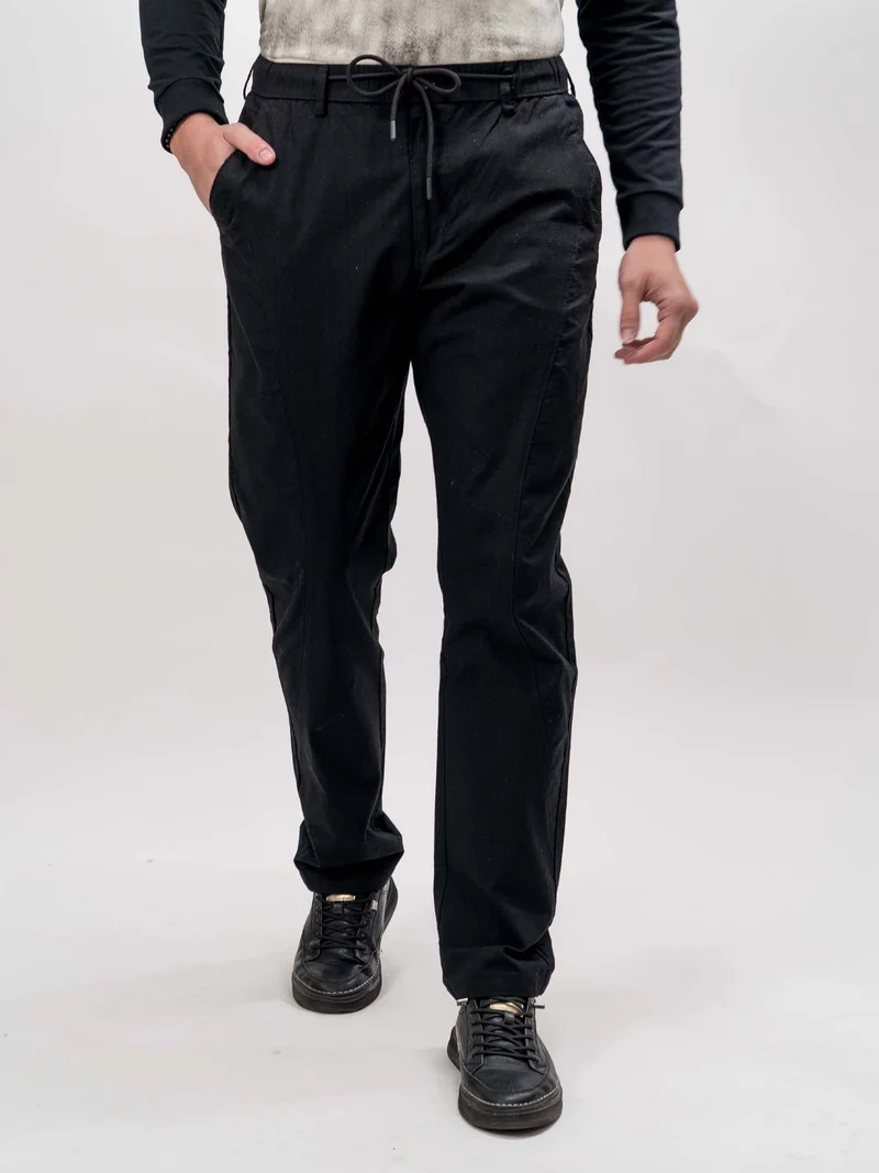 Maniac  Maniac Mens Cut and Sew Solid Black Cotton Trackpant for Men | Best Price UAE